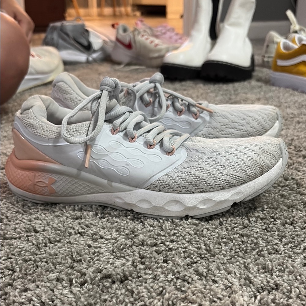 Under Armour Gray and White Athletic Shoes with Mesh Design